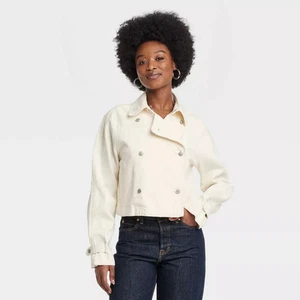 Women's Denim Cropped Trench Jacket - Universal Thread - Picture 1 of 17