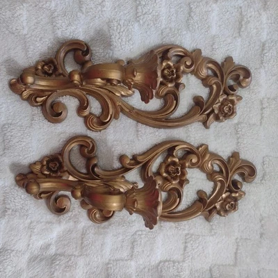 "Juego de candelabro aplique de pared ornamentado dorado vintage HOMCO #4118 hecho en EE. UU. 15""" Foto 1 de 4