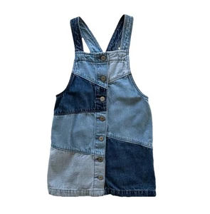 Baby Gap Girls Denim Blue Patchwork Skirtall Overall Dress Toddler Size 4 - Picture 1 of 13