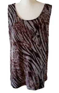 Canotta Chico's taglia 3 Easywear marrone zebrata righe floreali elasticizzata casual XL - Foto 1 di 5