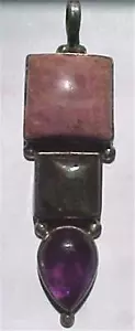 Vintage Necklace Pendant Peachy Pink Green Purple Stones in Silver No Chain Nice - Picture 1 of 5