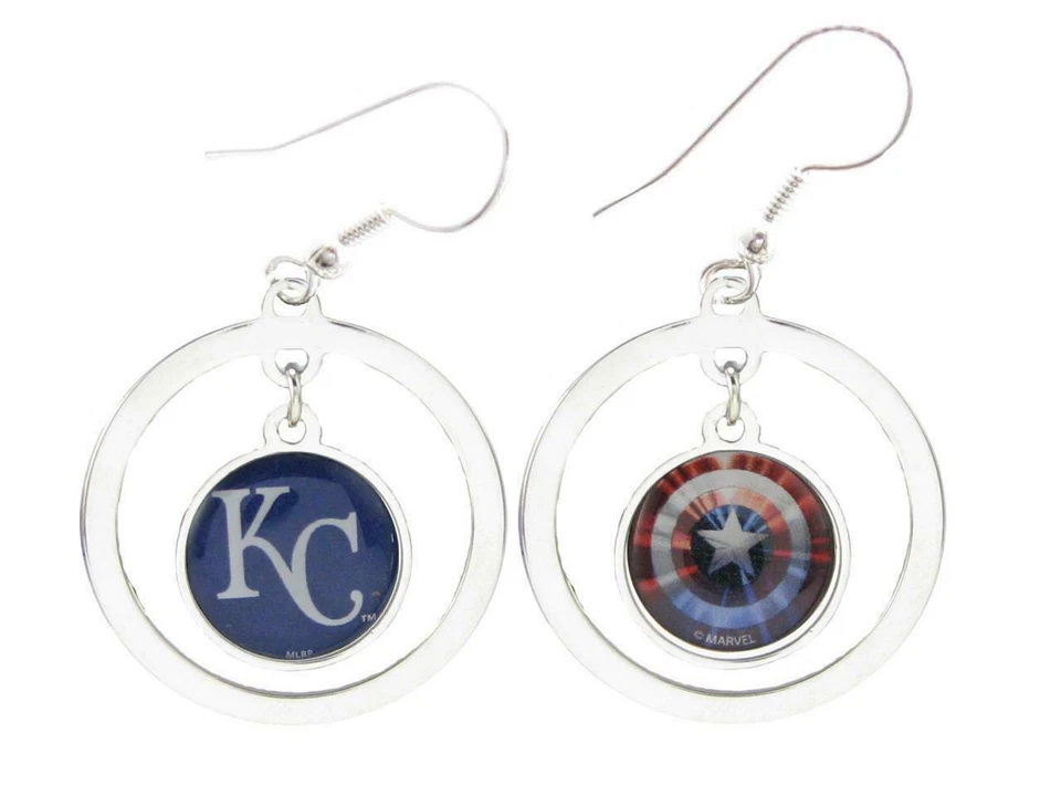 Kansas City Royals Captain America Two Sided Silver Hoop Earrings Marvel Jewelry - Image 1 of 1