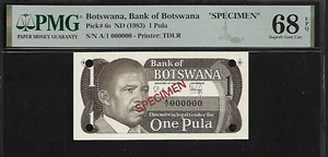 Botswana Specimen 1 Pula 1983 PMG 68 EPQ UNC P#6s PMG Population 2/0 - Picture 1 of 4