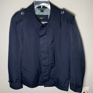 Hugo Boss Mens Navy Blue Nylon Zip/Button Military Jacket Full Zip Size 42R - Picture 1 of 17