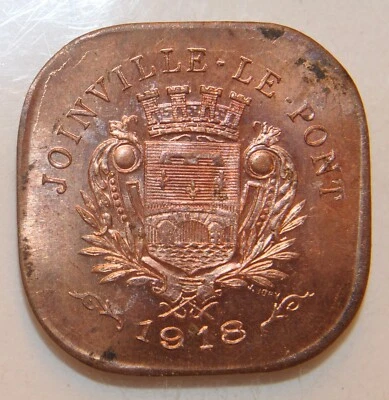 França, Comerçantes, Ind. & Hab., Joinville-le-Pont 1918 20c Token Comercial - Imagem 1 de 2