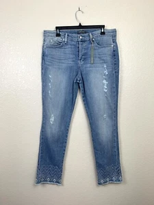 Level 99 Morgan Relaxed Straight Jeans Size 31 Embroidered Hem Button Fly NEW - Picture 1 of 6