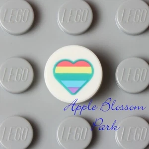 NEW Lego 1x1 RAINBOW HEART White Round Tile Pastel Stripes Valentine Love Tile - Picture 1 of 3