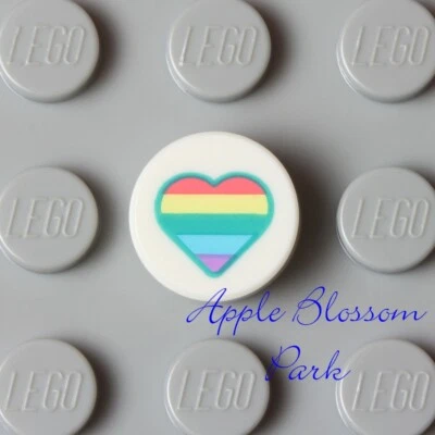 NEW Lego 1x1 RAINBOW HEART White Round Tile Pastel Stripes Valentine Love Tile - Image 1 of 3