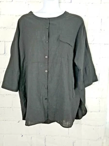 Zanzea Lagenlook Button Blouse Top Plus 5X Black Cotton Round Neck 3/4 sleeve - Picture 1 of 10