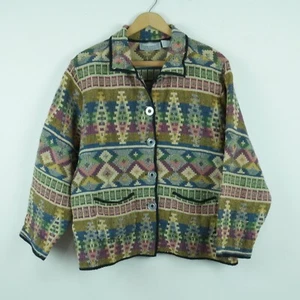 Vintage XL Jacket 90s Woven Tapestry Southwest Aztec Cowgirl Western Grannycore - Picture 1 of 8