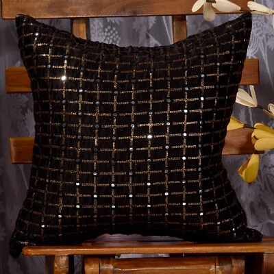 designer pillow covers decorative embroidered black cushion cover living room 2p - Image 1 of 4