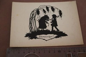 tolle alte Künstlerkarte -Silhouetten Märchen Däumelinchen  - Picture 1 of 2