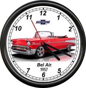 Licensed 1957 Red Chevy Bel Air Belair Sedan General Motors Sign Wall Clock - Picture 1 of 1