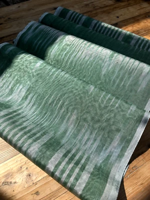 Green Ikat Silk Moire Fabric By The Meter,  Watermark Patterned Shantung Fabric - Image 1 of 4