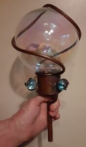 Antique Clear Glass Garden Gazing Ball With Copper Frame