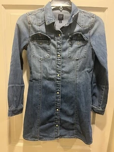 GAP Denim Girls Blue Snap Front Long Sleeve Jean Dress Size Medium (8) - Picture 1 of 3