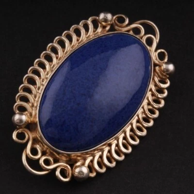 Broche de prata Hugo Grün com lápis-lazúli grande... Vintage. 830S. - Imagem 1 de 4