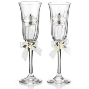 Flûtes En Cristal Et Argent Valenti Cadeau De Mariage Anniversaire - Picture 1 of 1