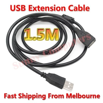 2X USB Extension Cable Type-A Male to Female 1.5M Lead Cord With Magnetic Ring - Image 1 of 2