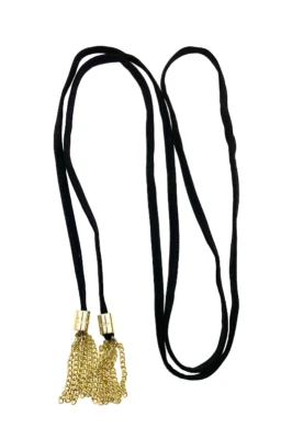 Calvin Klein Black Fabric w/ Gold Tone Chain Tassels Necklace Belt Scarf 64" EUC - Изображение 1 из 4