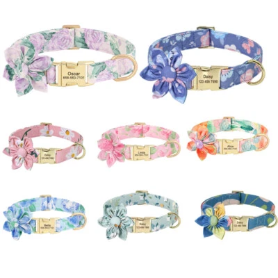 Floral Nylon Personalized Dog Collar with Engraved ID Name and Phone Number S-L - Image 1 of 4