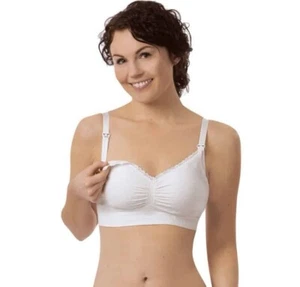 NWT Organic Seamless Nursing bra Stretch breastfeeding bra Carriwell White Small - Picture 1 of 7