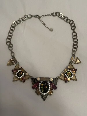 Park Lane Jewelry Statement Collar Necklace Green Glass Pink Tan Czs - Image 1 of 3