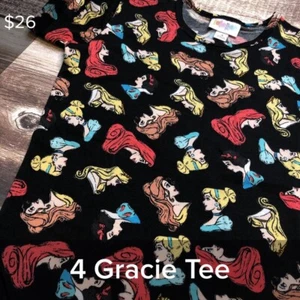NWT LuLaRoe Disney Kids' Size 4 GRACIE TEE Princess Profiles on BLACK *Unicorn* - Picture 1 of 3