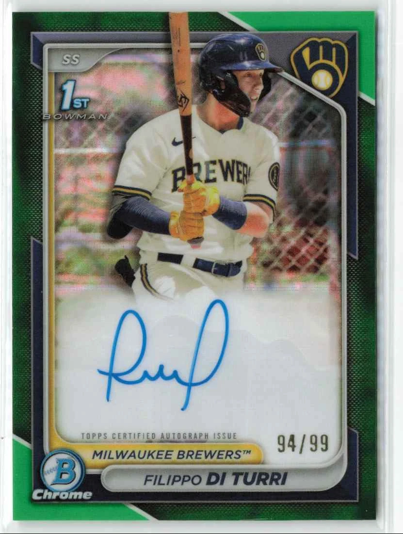 2024 Bowman Chrome Filippo Di Turri #CPA-FDI Green Refractor Auto /99 Brewers