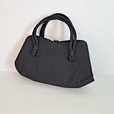 Cartera de mano vintage para mujer negra de lana con doble mango cierre dorado clásico elegante Foto 1 de 4