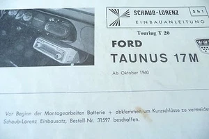 Installation Instructions For Schaub-Lorenz Touring T 20 In Ford Taunus 17 M - Picture 1 of 1