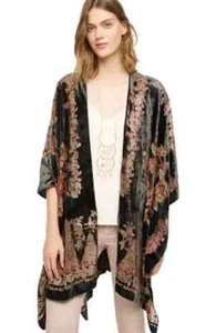 Saachi $100 Floral Black Velvet Ruana, OS - Picture 1 of 3