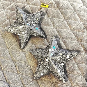 Juego de 2 adornos navideños MCM de colección años 50 Japón plata brillo estrella - Imagen 1 de 5