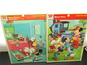 2 Vtg. Whitman Disney's 1970's Huey Duey Louie Donald Mickey Frame Tray Puzzles - Picture 1 of 4