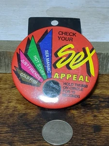 Vintage Pinback Button Check Sex Appeal Hold Button NOS Novelty Gift - Picture 1 of 3