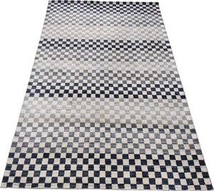 Alfombra de lana hecha a mano 5 x 8 pies patrón a cuadros telar anudado blanco y negro - Imagen 1 de 24