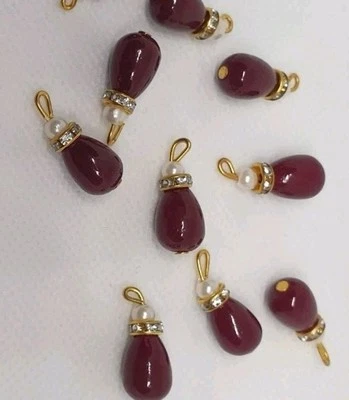 10 x Maroon with Gold spacer Teardrop pearl buttons Latkan Tassel Sewing Dresses - Image 1 of 2