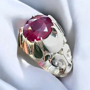Natural Ruby Ring, Mens Ruby Ring, Handmade Ring, 925 Solid Sterling Silver, Red - Picture 1 of 5