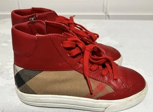 Burberry Kids House Check and Red Leather High Top Trainers Size EU27/US10C - Picture 1 of 6