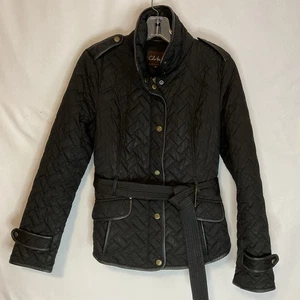Women’s Quilted Cole Hahn Thermore Belted Jacket Withe Leather Trim Small - Picture 1 of 14