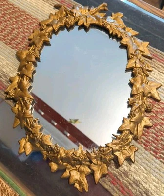 Antique Victorian Cast Metal Hanging Mirror or Plateau Berry & Leaf Decoration - Image 1 of 4