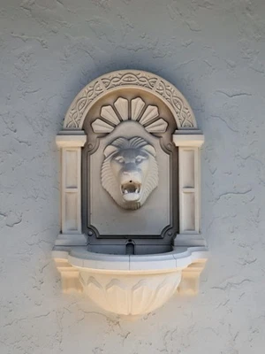 Resin Lion head Wall Fountain With Sleek Design To Hide Water Pump And Hoses.  - Image 1 of 2