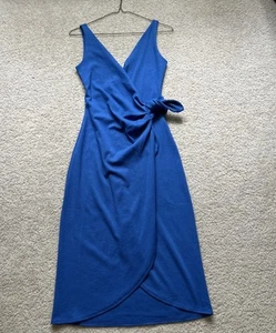 Women H&M Wrap Solid Blue Sheath Textured Sleeveless Midi Length Dress XS NWOT - Picture 1 of 6