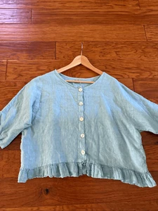 Made in Italy 100% Linen Vera Tucci One Size Blouse - Picture 1 of 11