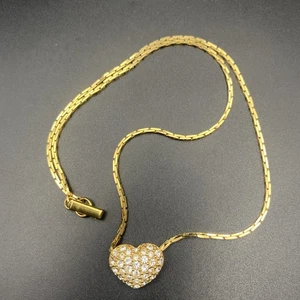 Swarovski Crystal Heart Pendant Necklace 16” Gold Tone Chain Swan Signed - Picture 1 of 7