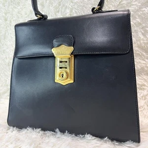 Super seltene PRADA Handtasche 3-Lock Schloss Formal Leder navy schwarz - Bild 1 von 16