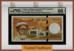 TT PK 14 ND (1997) COMOROS 10000 FRANCS PMG 66 EPQ GEM UNCIRCULATED - Picture 1 of 2