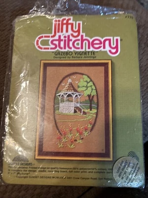 Carpa gazebo viñeta flores Sunset Designs Jiffy Stitchery kit vintage # 770 Foto 1 de 4