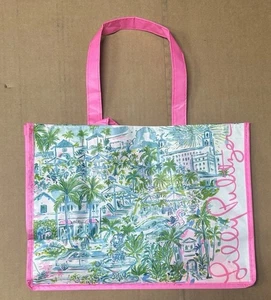 Lilly Pulitzer West Palm Beach Reusable Shopping Tote Bag 15" X 11" + Earrings - Picture 1 of 6