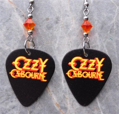Pendientes Ozzy Osbourne negros para guitarra con cristales de Swarovski de ópalo de fuego Foto 1 de 4